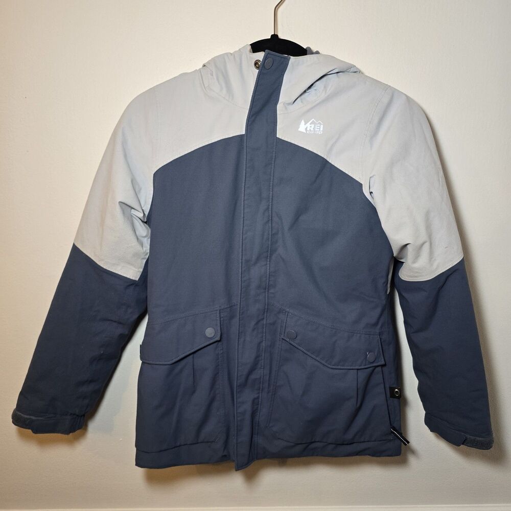 REI Co-Op Insulated Jacket Girls Medium 10-12 Blue Winter Hood Fleece Lined